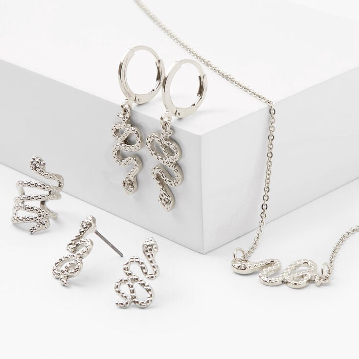 Silver Textured Snake Jewellery Set - 4 Pack,
