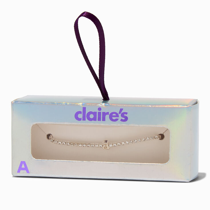Silver-tone Crystal Letter Initial Bracelet - A,