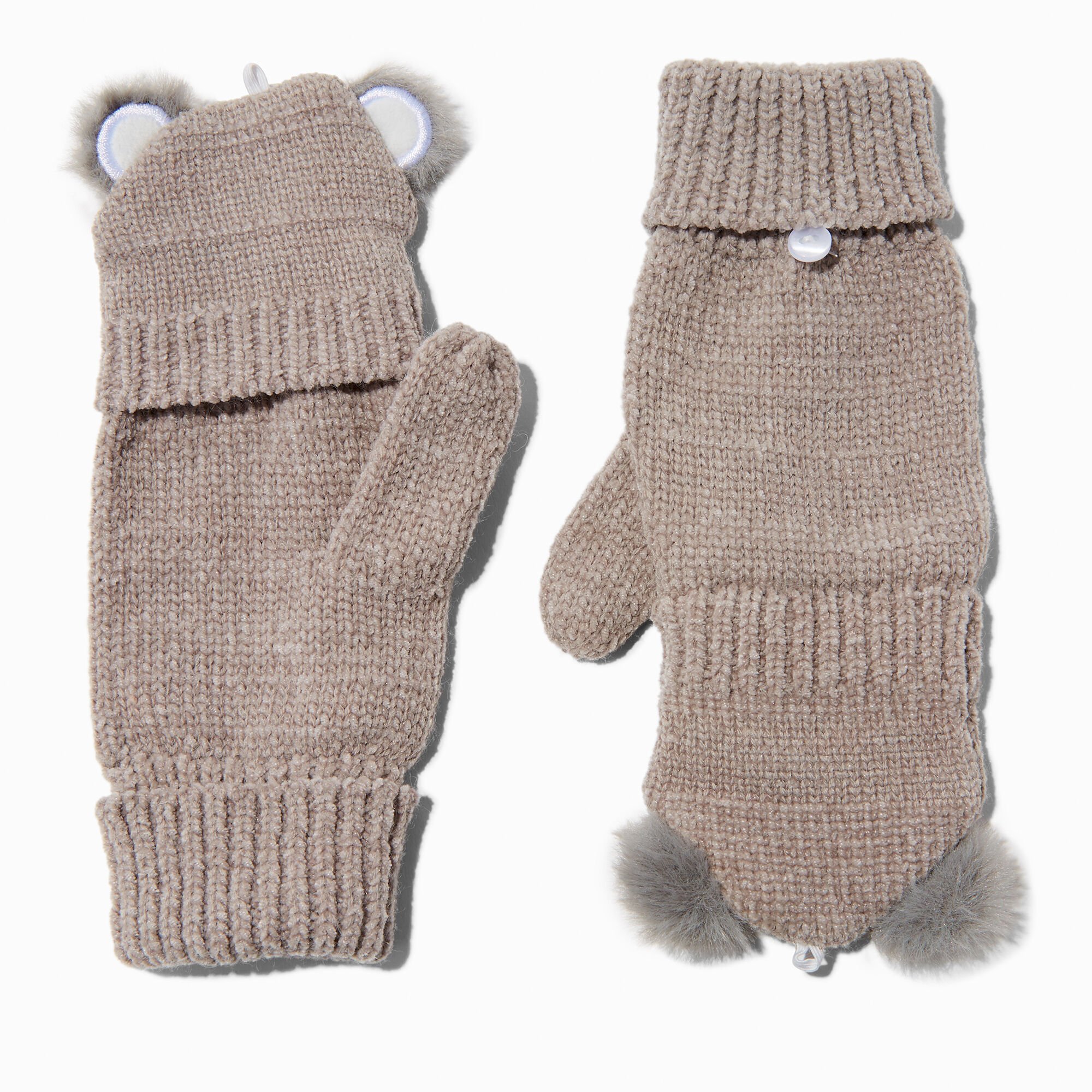 Claire's Club Gray Koala Convertible Gloves,