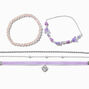 Silver Heart Purple Velvet, Beaded &amp; Chain Bracelet Set - 5 Pack,