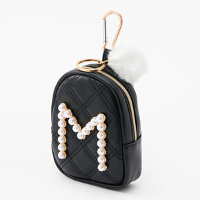 Initial Pearl Mini Backpack Keychain - Black, M,
