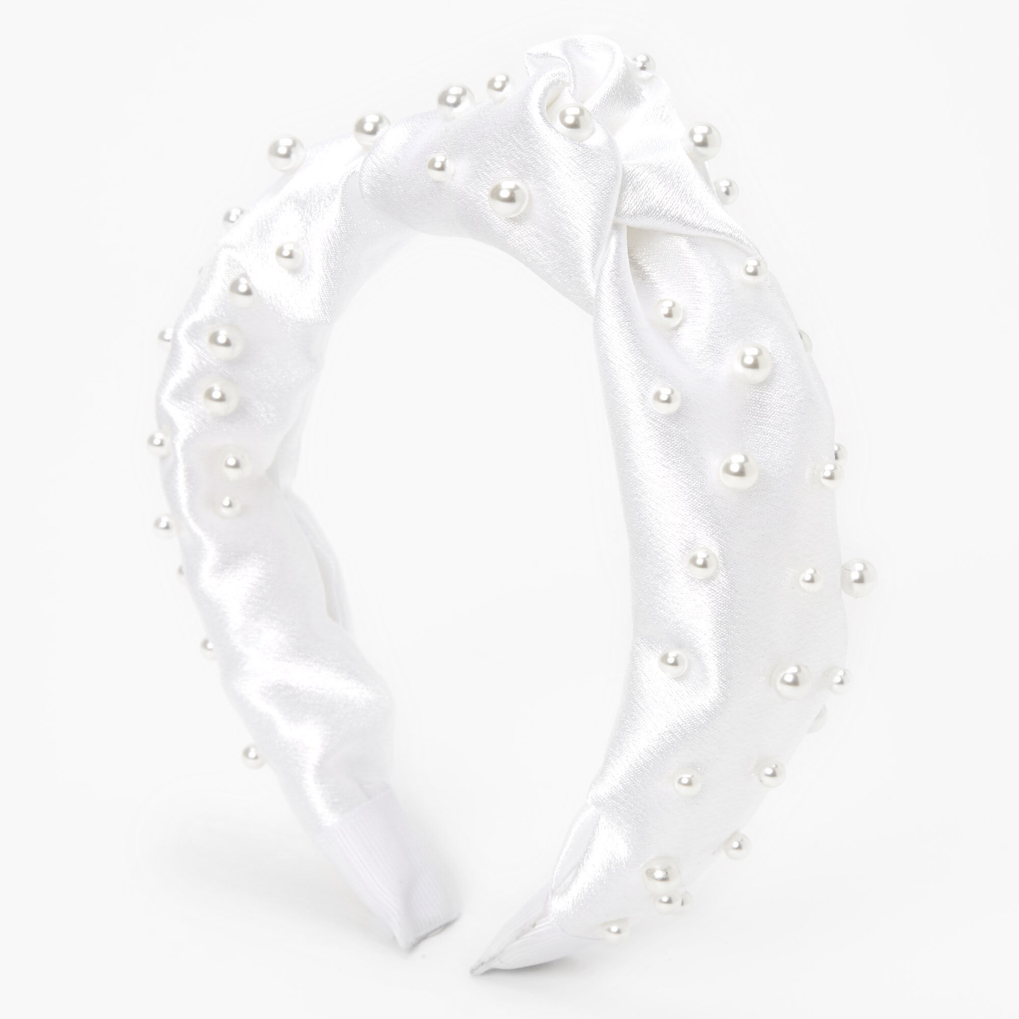 Satin Pearl Knotted Headband - White,