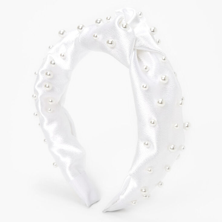 Satin Pearl Knotted Headband - White | Claire's