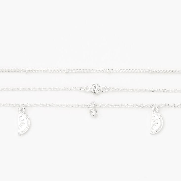 Silver Lemon Charm Choker Necklaces - 3 Pack,