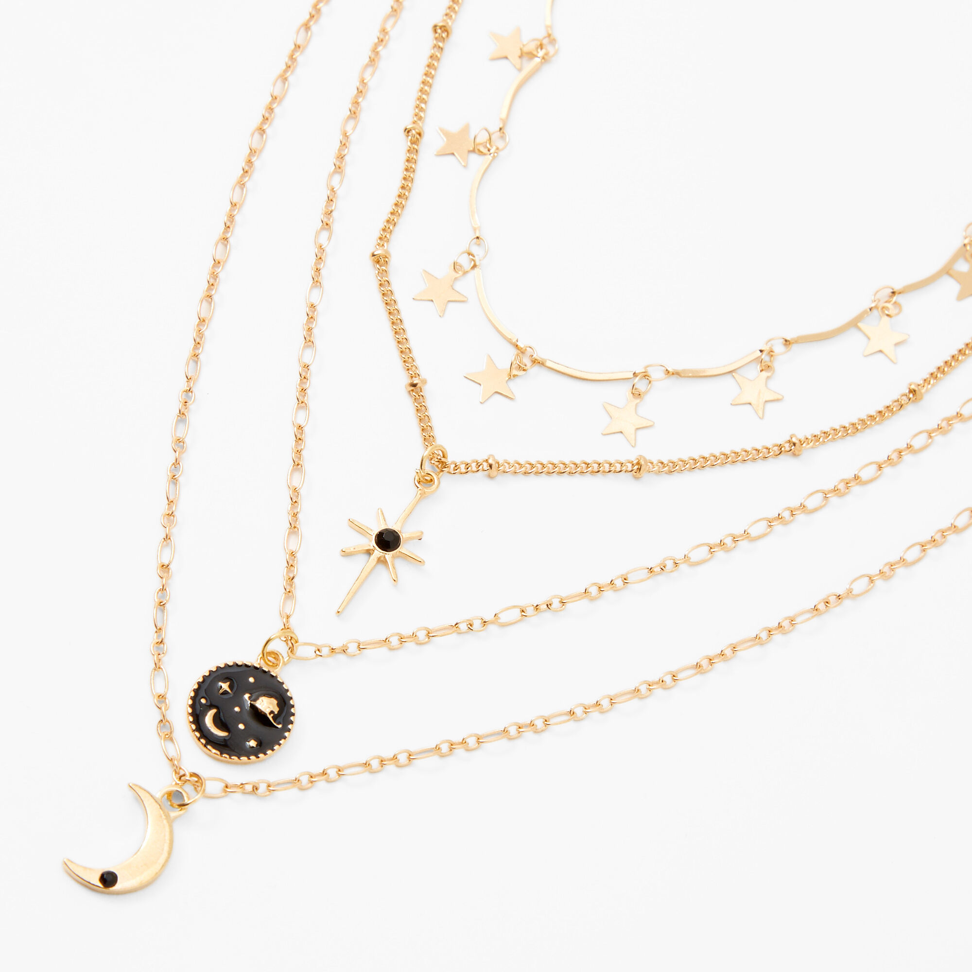 Gold Celestial Disc Multi Strand Choker Necklace Black Claire s US