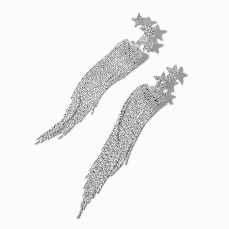 Silver-tone Front &amp; Back Star Fringe Drop Earrings,
