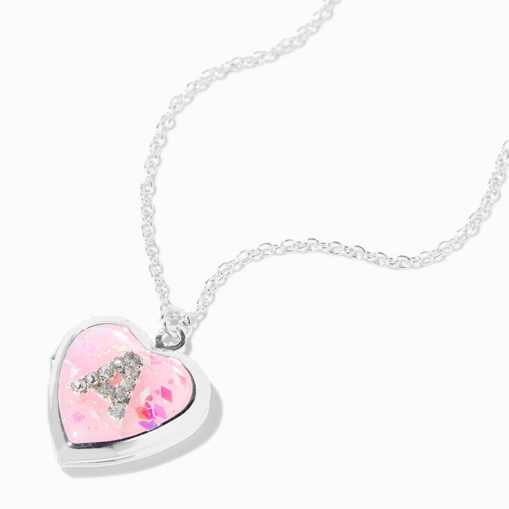 Pink Embellished Initial Glitter Heart Locket Necklace (A)