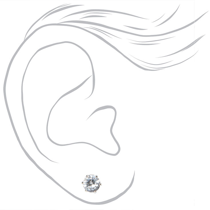 Silver Cubic Zirconia 6MM Round Magnetic Stud Earrings,
