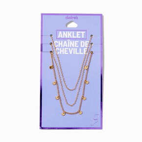 Gold-tone Disc Multi-Strand Chain Anklet,