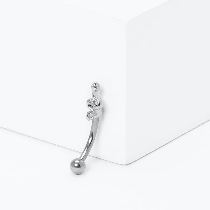 Piercing barbell anti-tragus incurv&eacute; &agrave; motif serpent couleur argent&eacute;e,