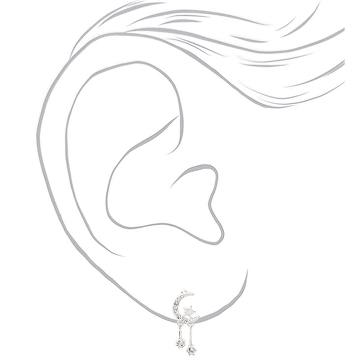 Silver-tone Moon &amp; Stars Dangling 1&quot; Drop Earrings,