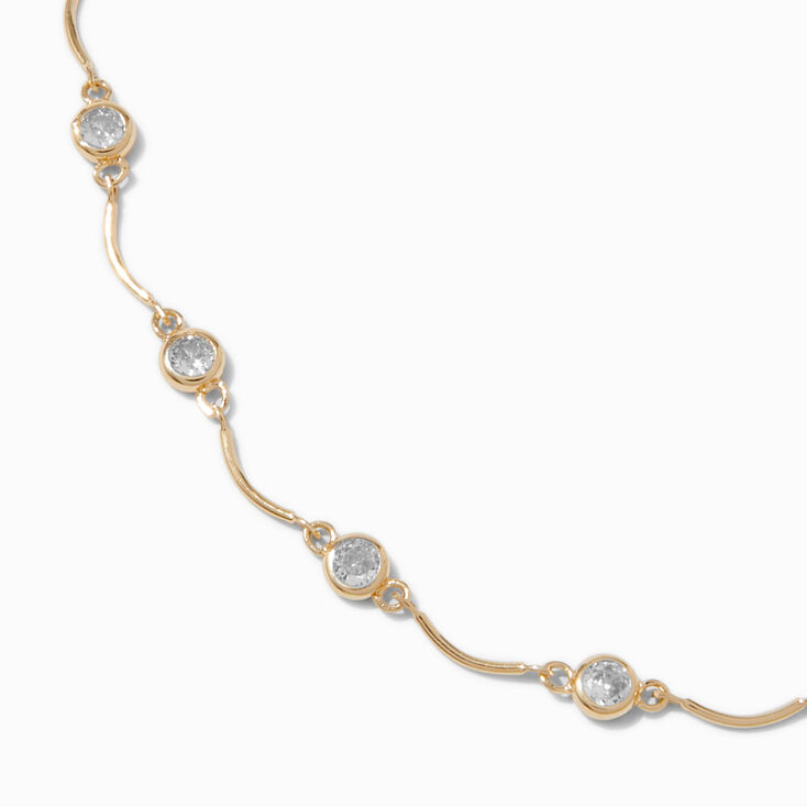 Gold-tone Cubic Zirconia Delicate Scalloped Choker Necklace,