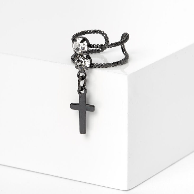 Claire's Manchette d'oreille croix avec strass couleur hématite