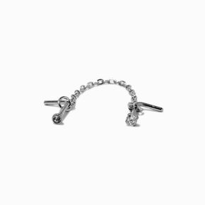 20G Silver-tone Stainless Steel Double Chain Nose Stud,