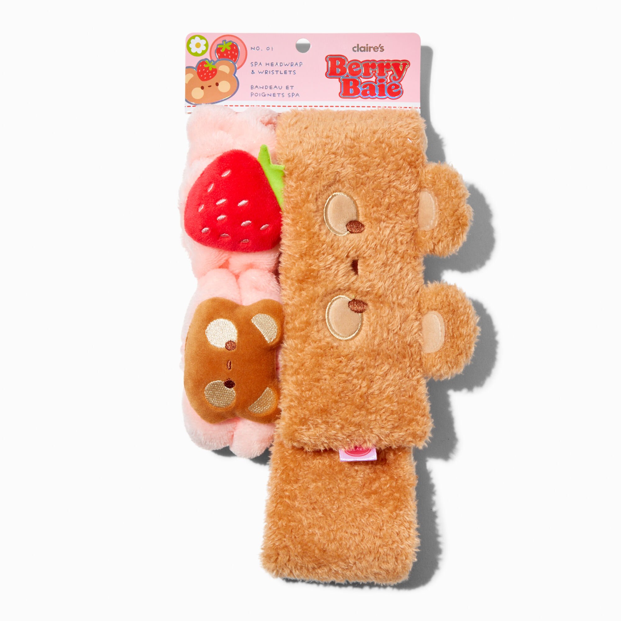 Strawberry Bear Makeup Bow Headwrap & Face Washing Wrist Bands - 3 Pack,