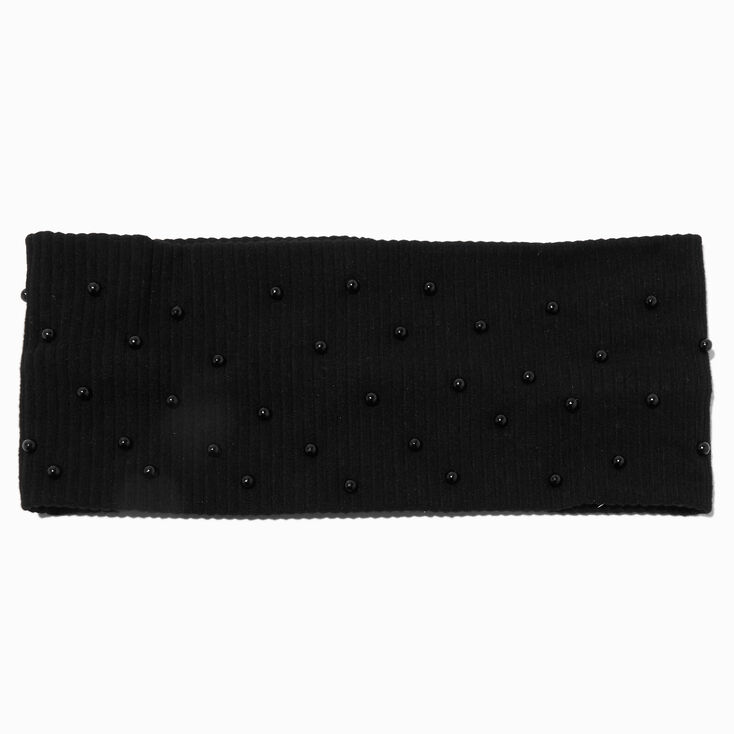 Bandeau fa&ccedil;on pull tricot&eacute; noir avec perles d&#39;imitation,