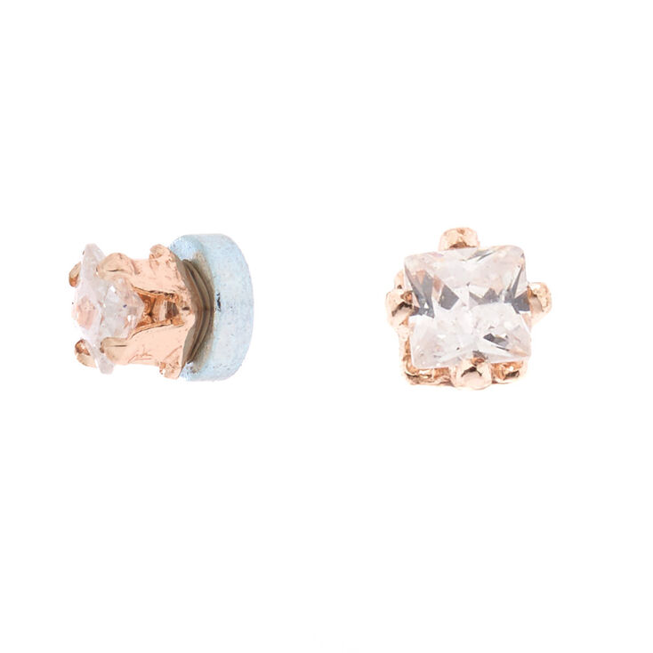 Rose Gold Cubic Zirconia Round Magnetic Stud Earrings - 2MM,
