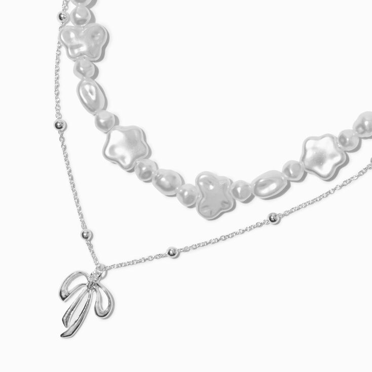 Droopy Bow &amp; Pearl Multi-Strand Necklace,