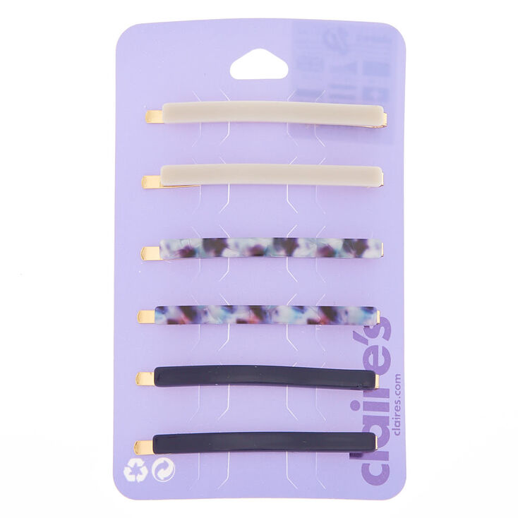 Gold Marble Hair Pins - Navy, 6 Pack,