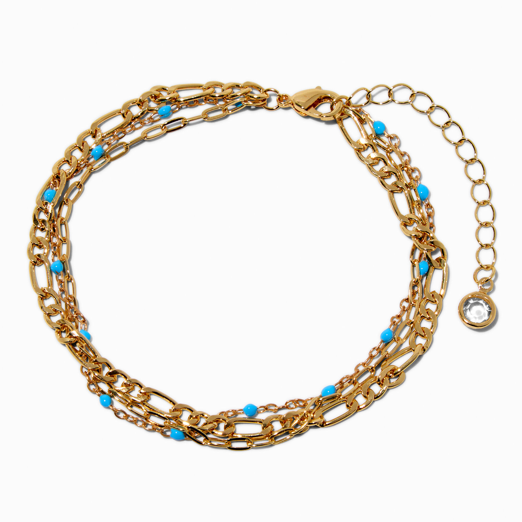 Bracelet de cheville multi-rangs couleur turquoise couleur dorée,