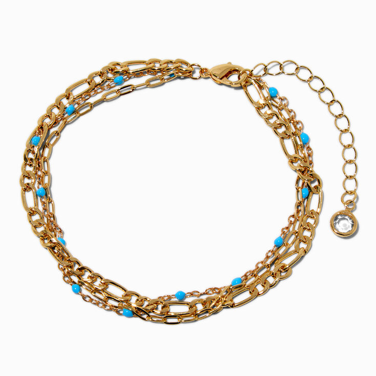 Gold-tone Turquoise Multi-Strand Chain Anklet,