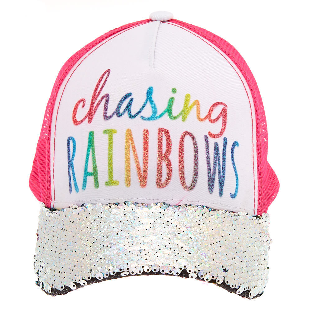 Chasing Rainbows Reversible Sequin Baseball Cap - Pink,