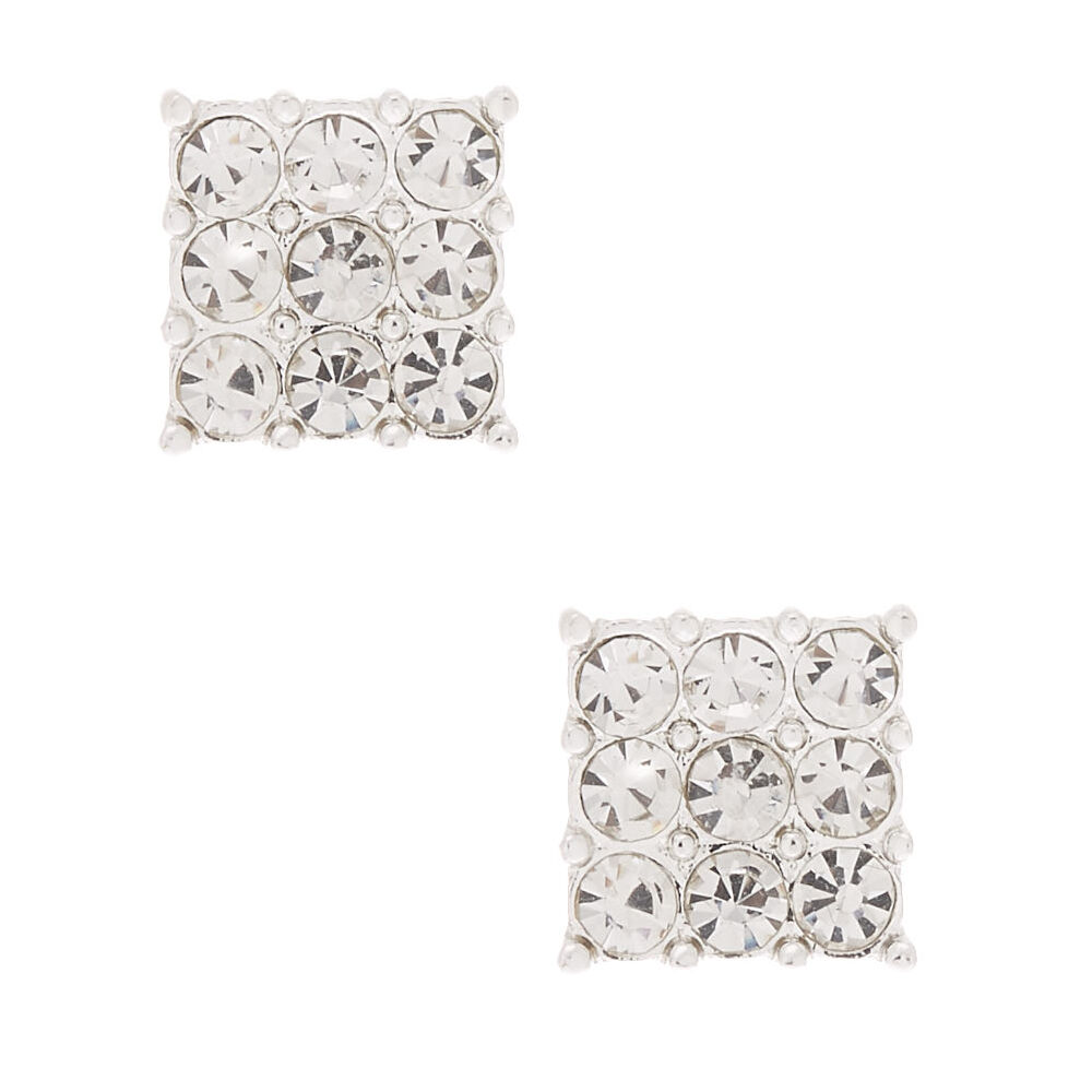 Silver Rhinestone Square Stud Earrings,