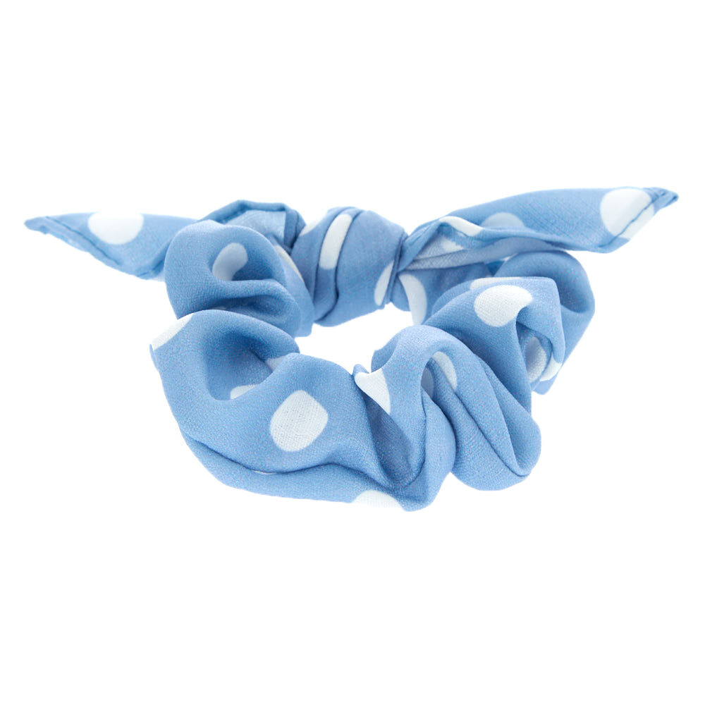 Small Polka Dot Knotted Bow Hair Scrunchie - Blue,