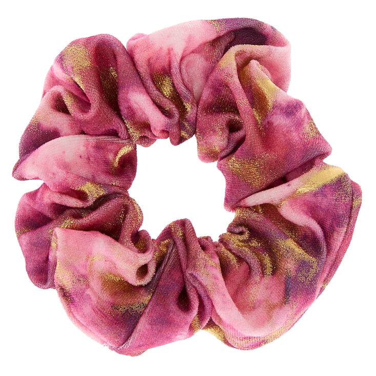 Claire's Chouchou en imitation velours rose avec motifs dorés effet marbré
