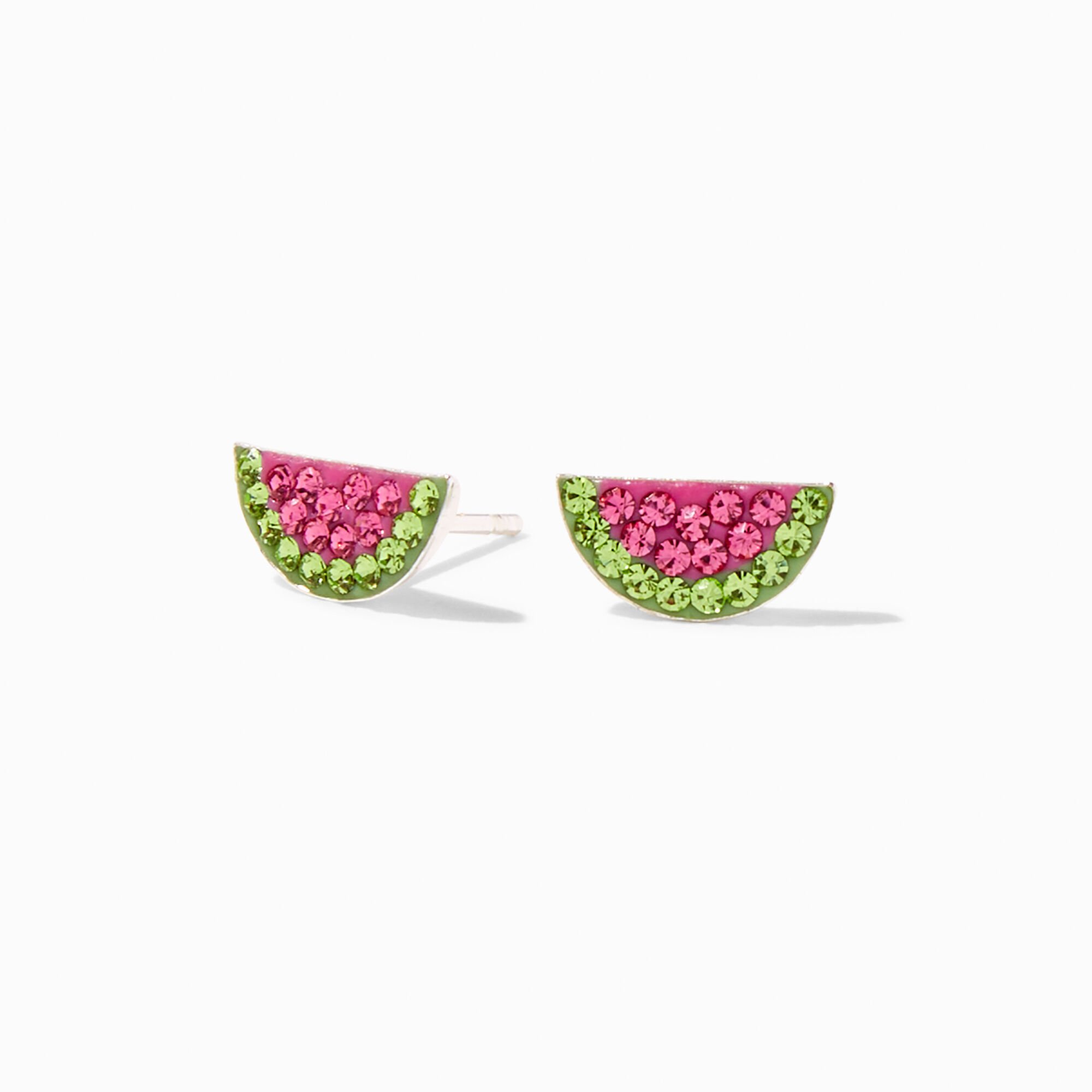 View Claires Sterling Silver Watermelon Stud Earrings Pink information