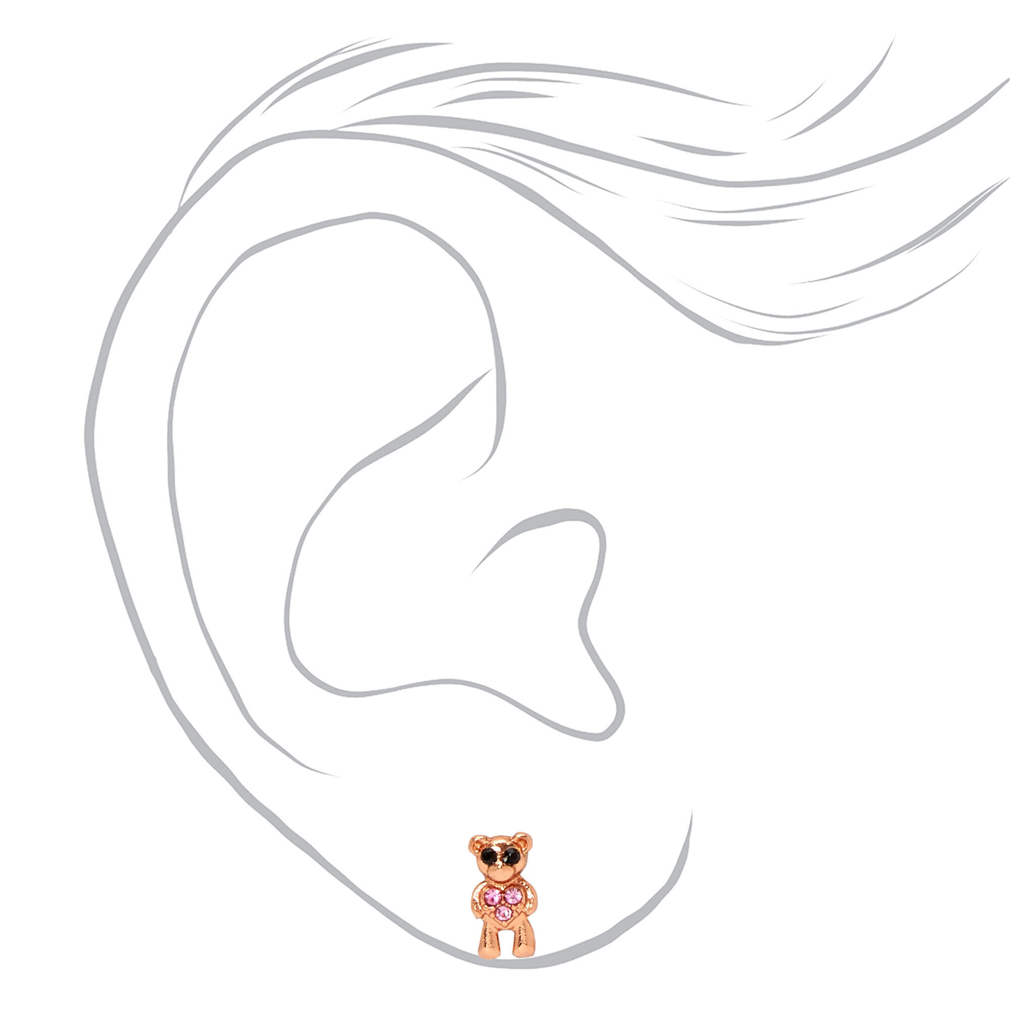 18kt Rose Gold Plated Crystal Teddy Bear Stud Earrings,