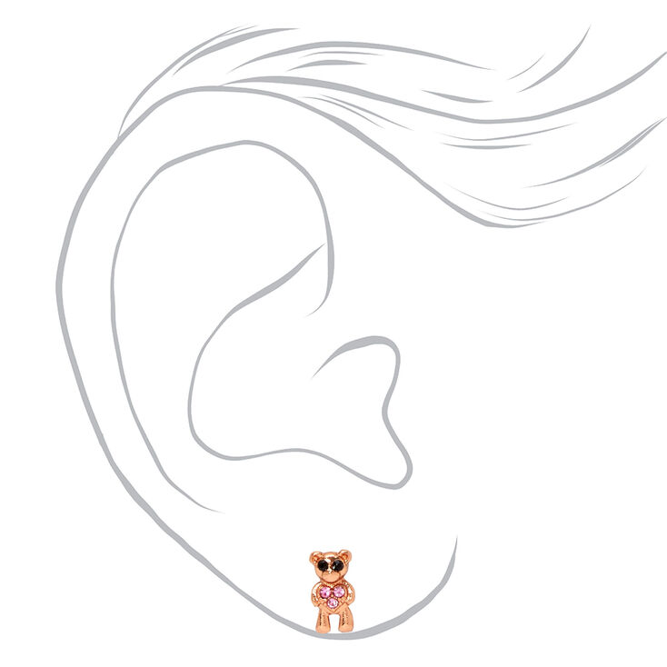 18kt Rose Gold Plated Crystal Teddy Bear Stud Earrings,
