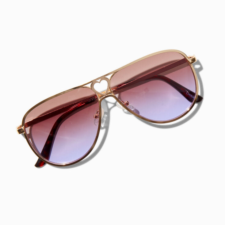 Lunettes aviateur couleur dor&eacute;e verres violets,
