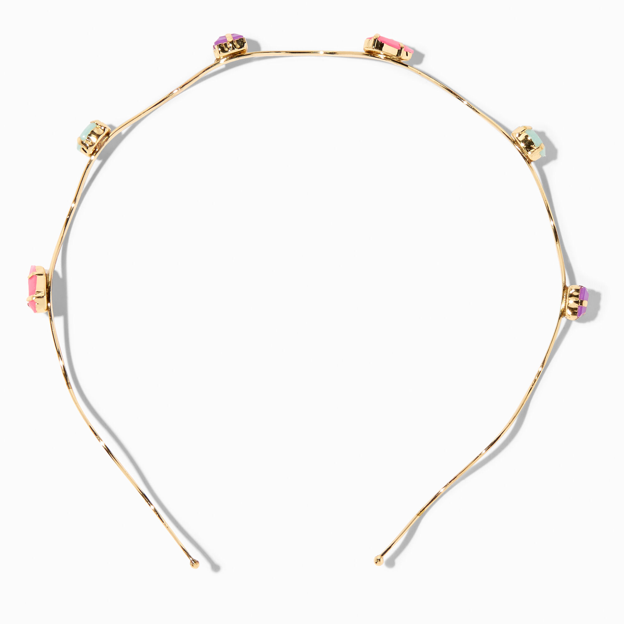 Gold Wavy Rainbow Rhinestones Metal Headband,