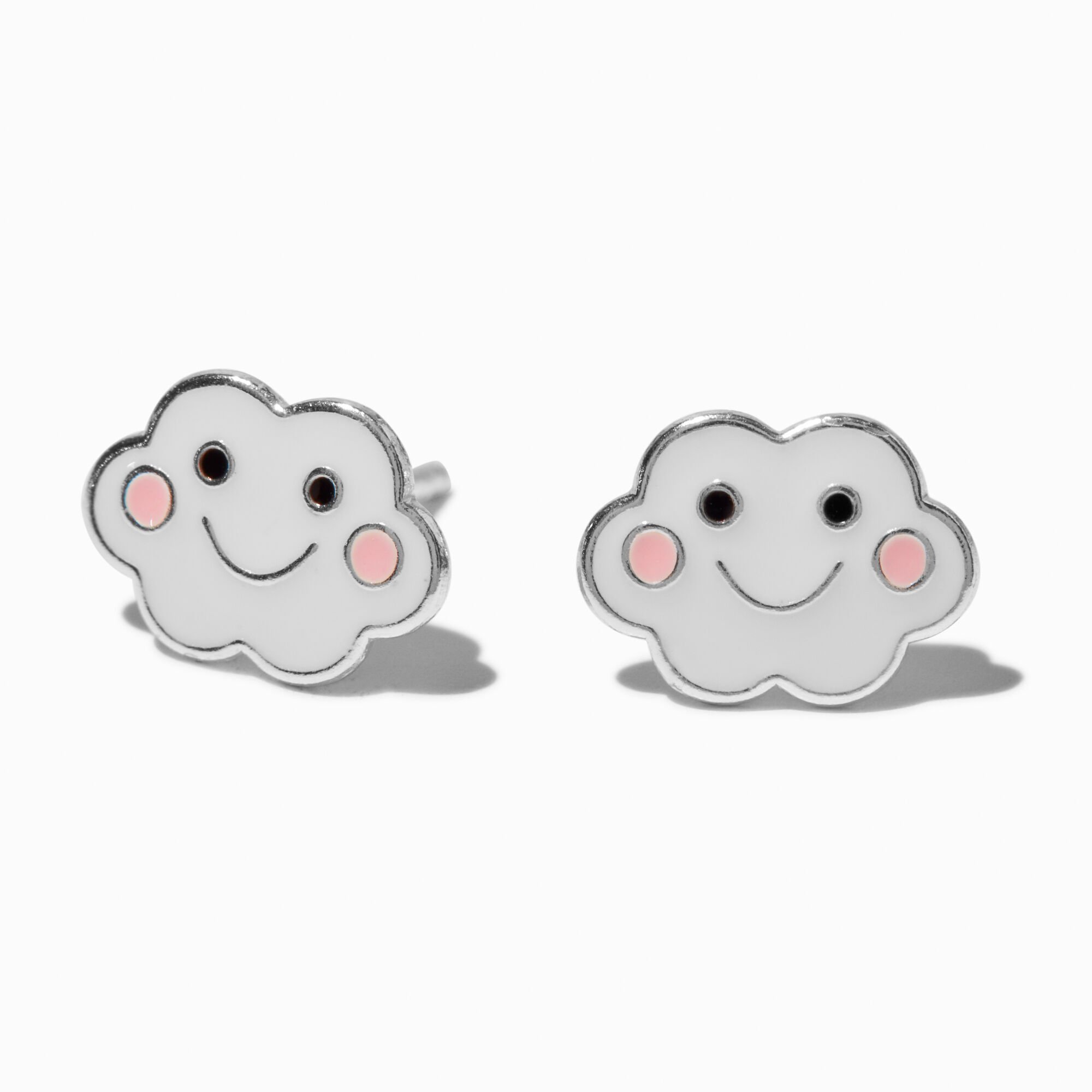 Sterling Silver Happy Face Cloud Stud Earrings,