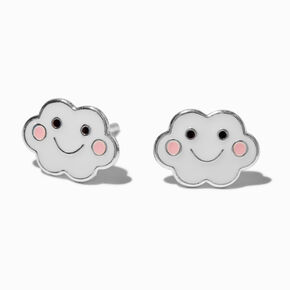 Sterling Silver Happy Face Cloud Stud Earrings,