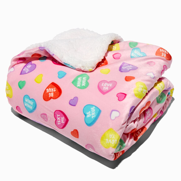 Valentine&#39;s Day Candy Heart Sherpa Blanket,