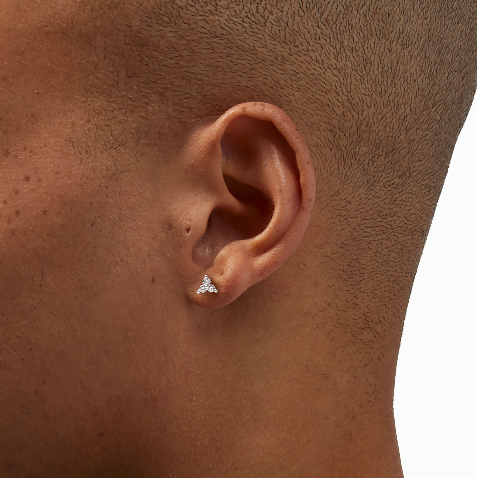 Clous d’oreilles triple boule en zircon cubique et argent,