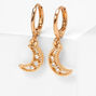 Gold 10MM Embellished Moon Huggie Hoop Earrings,