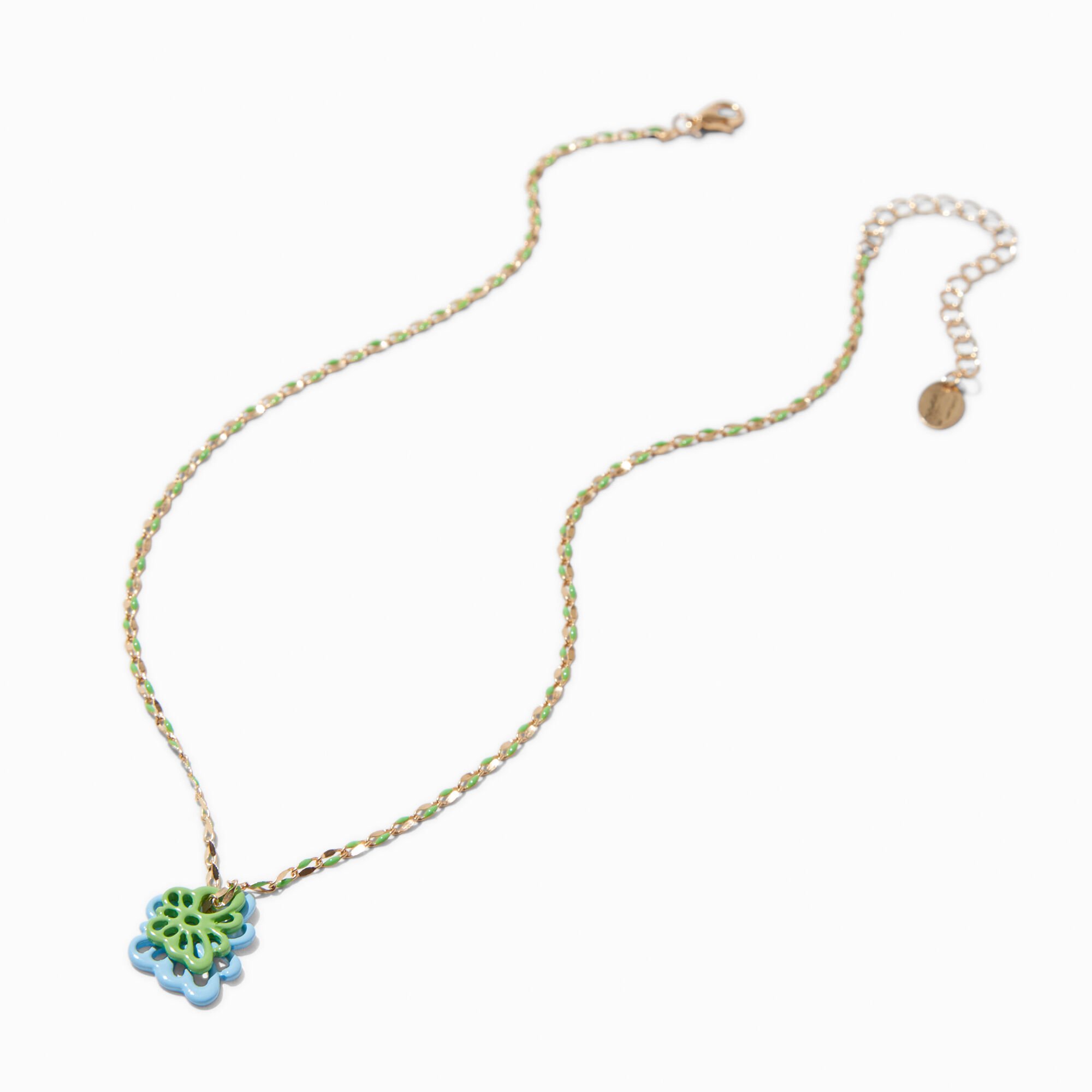 Green & Blue Butterfly Pendant Necklace,