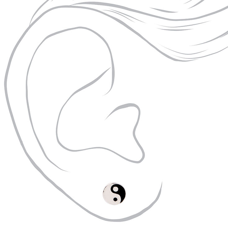 Sterling Silver One Enamel Yin Yang Stud Earring,