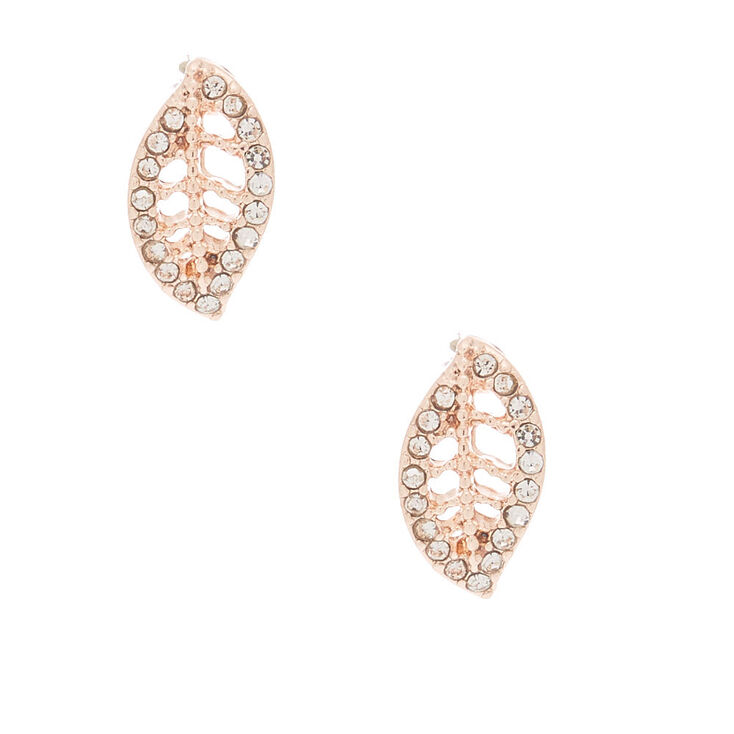 Rose Gold Crystal Leaf Stud Earrings | Claire's
