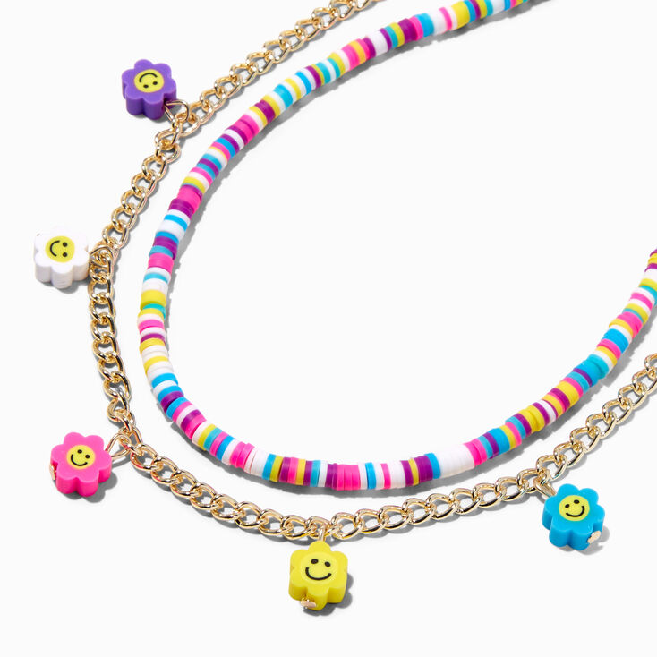 Claire&#39;s Club Happy Face Daisy Charm Multi-Strand Necklace,