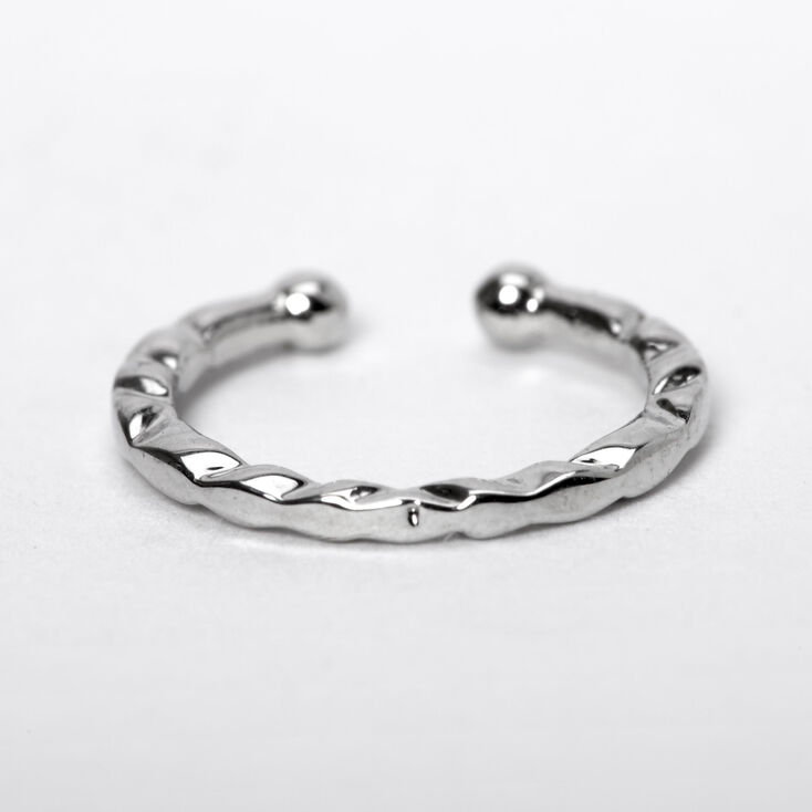 Silver Textured Faux Hoop Nose Ring,