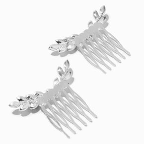 Silver Crystal Leaf &amp; Pearl Hair Comb - 2 Pack,