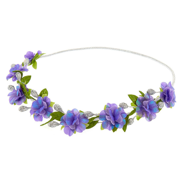 Purple &amp; Silver Flower Crown Headwrap,