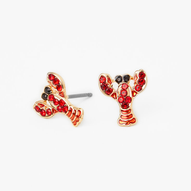 Red &amp; Gold Lobster Stud Earrings,