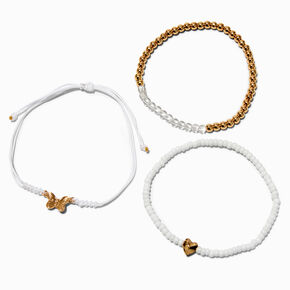Butterfly &amp; Heart White Beaded Bracelet Set - 3 Pack,