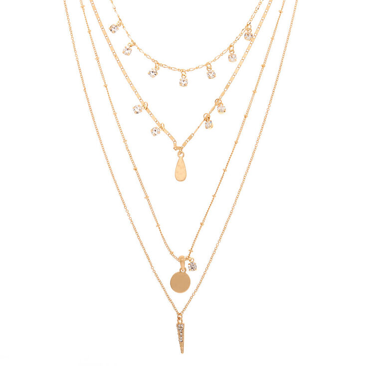 Gold Boho Crystal Multi Strand Necklace,