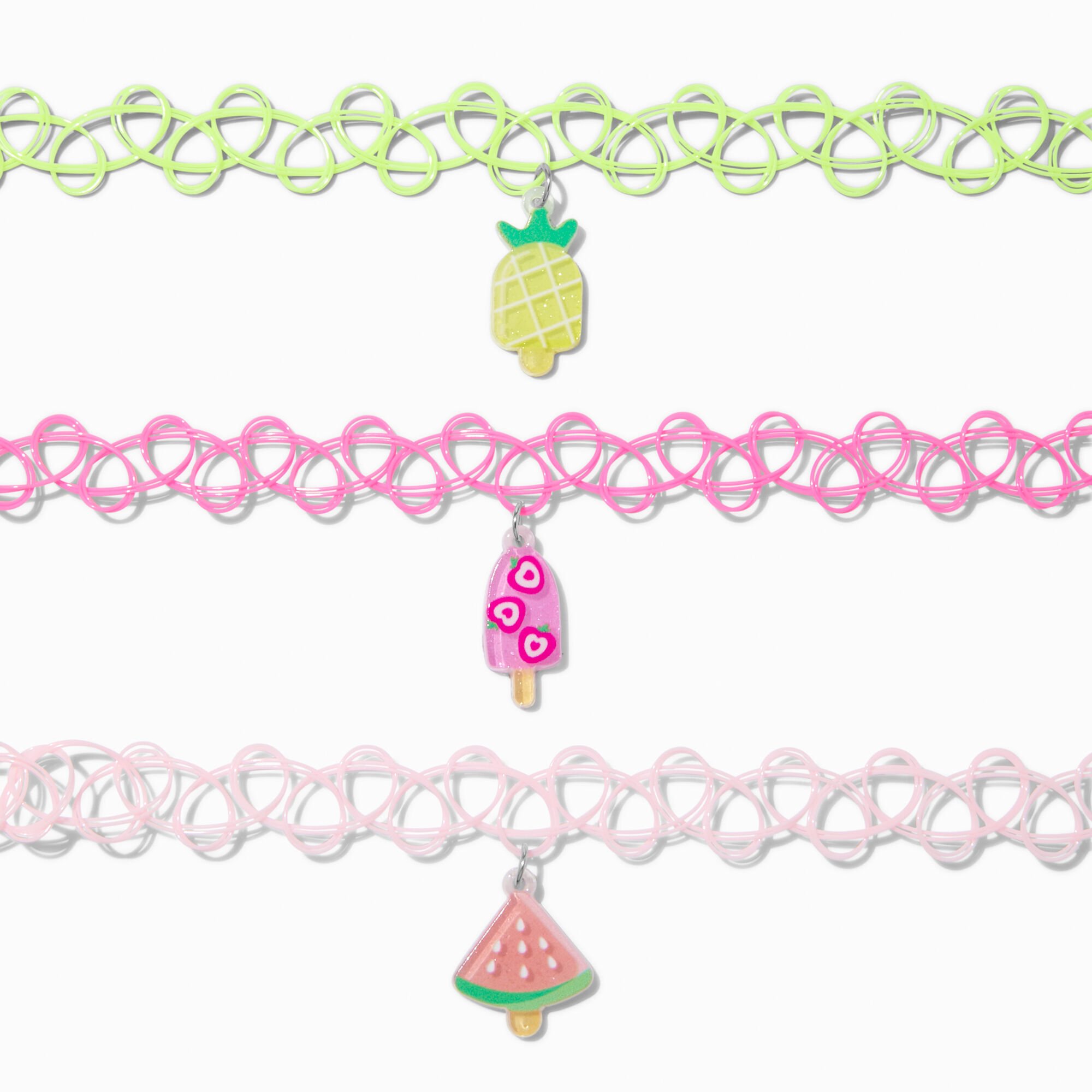 Claire's Club Summer Charm Tattoo Choker Necklaces - 3 Pack,